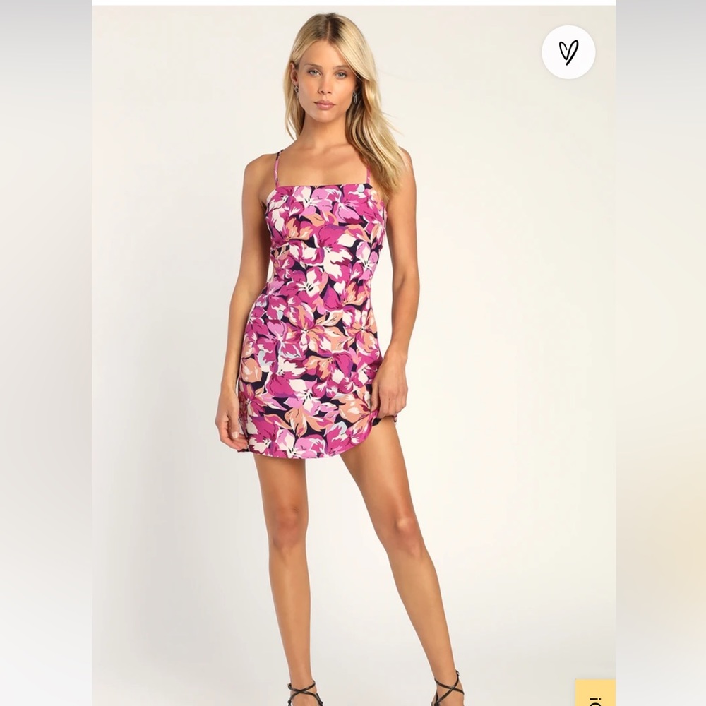 Impressions of Love Magenta Floral Print Tie-Back Mini Dress